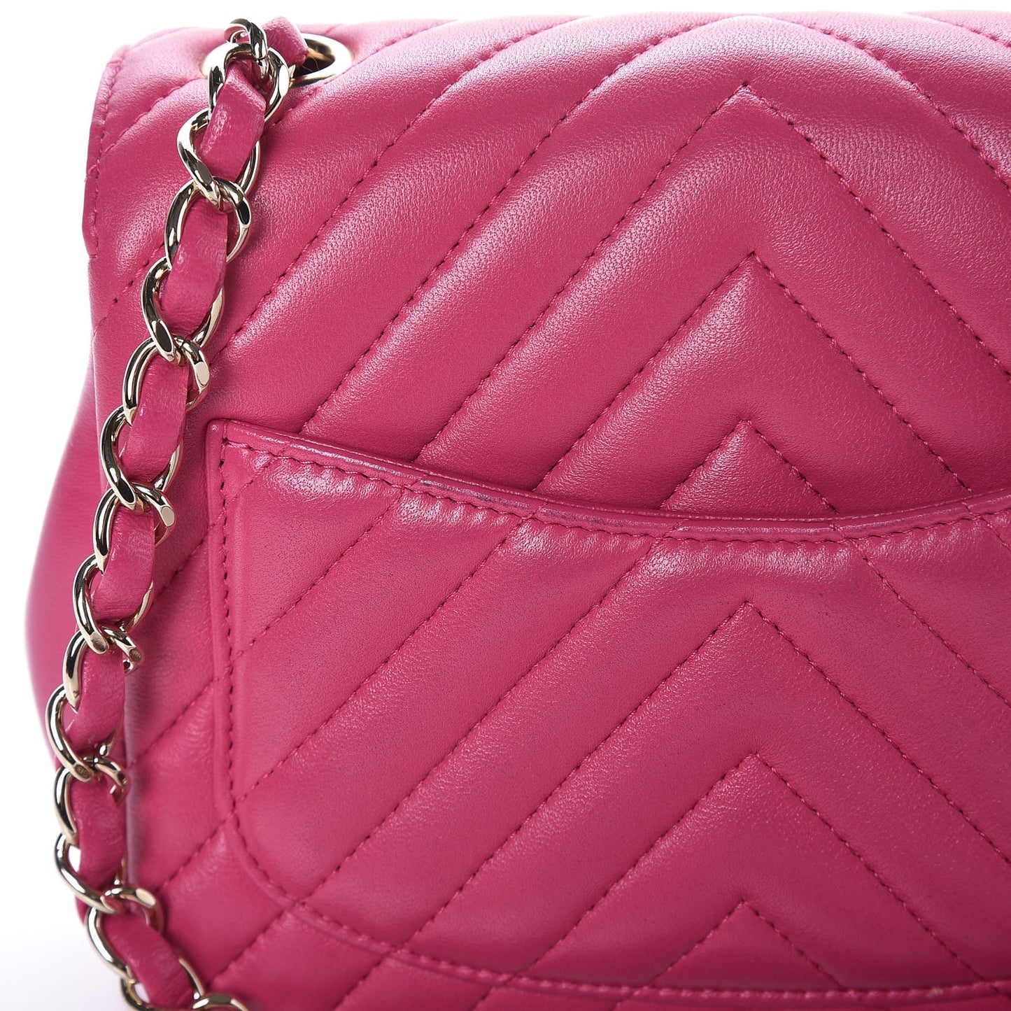 Lambskin Chevron Quilted Mini Square Flap Fuchsia