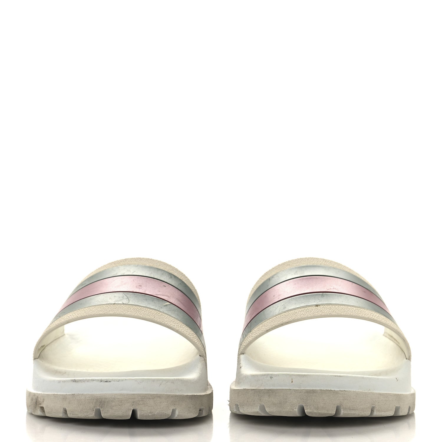 Gucci Rubber Web Mens Lug Sole Slide Sandals Great 5 White Green Red 3 of 10