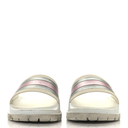 Gucci Rubber Web Mens Lug Sole Slide Sandals Great 5 White Green Red 3 of 10