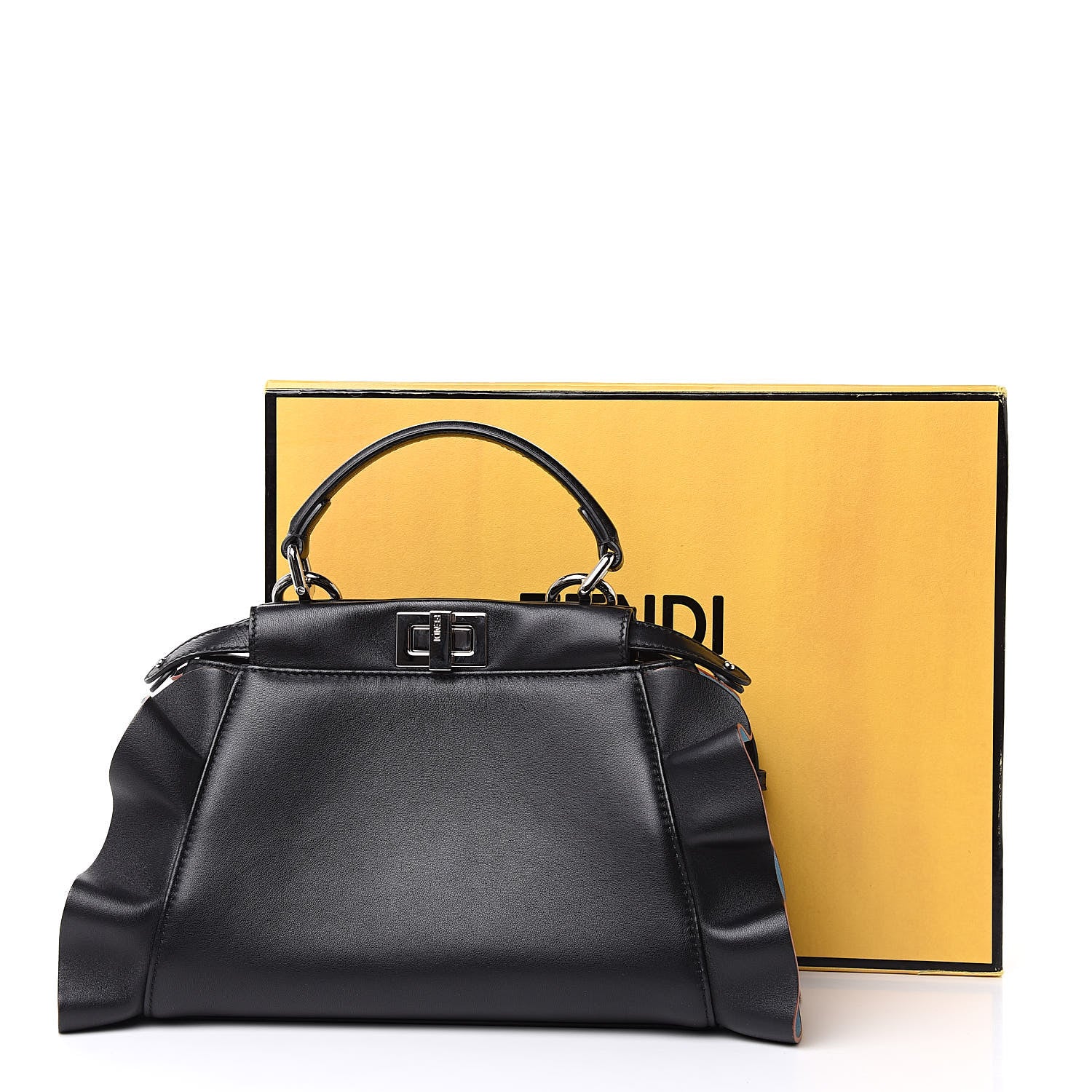 Fendi Nappa Waves Bi-Color Mini Peekaboo Iconic Satchel Black Turchese 13 of 13