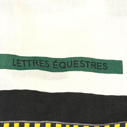 Hermes Cashmere Silk Lettres Equestres Shawl 140 White Vert Rouge 3 of 4