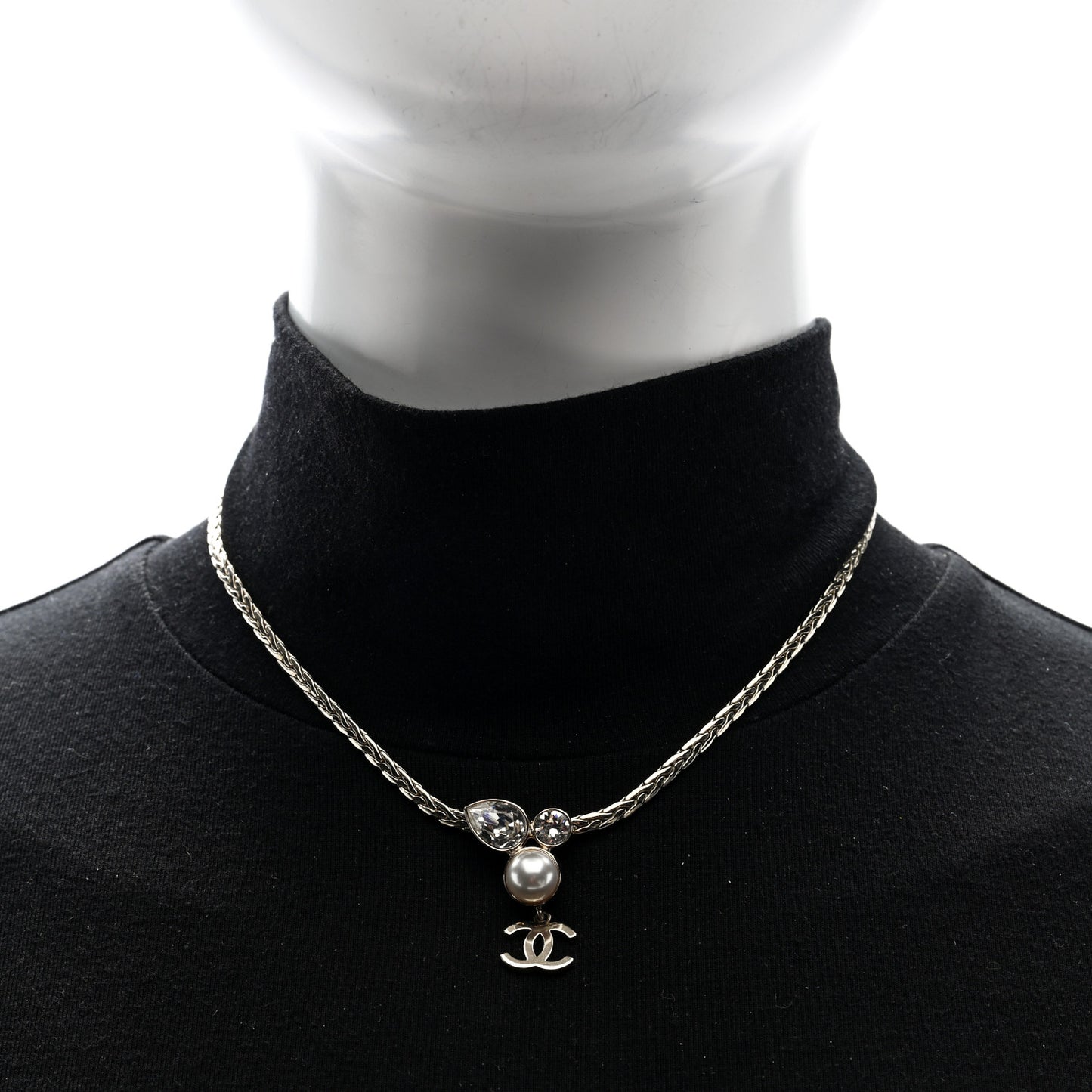Pearl Crystal CC Teardrop Braided Necklace Gold