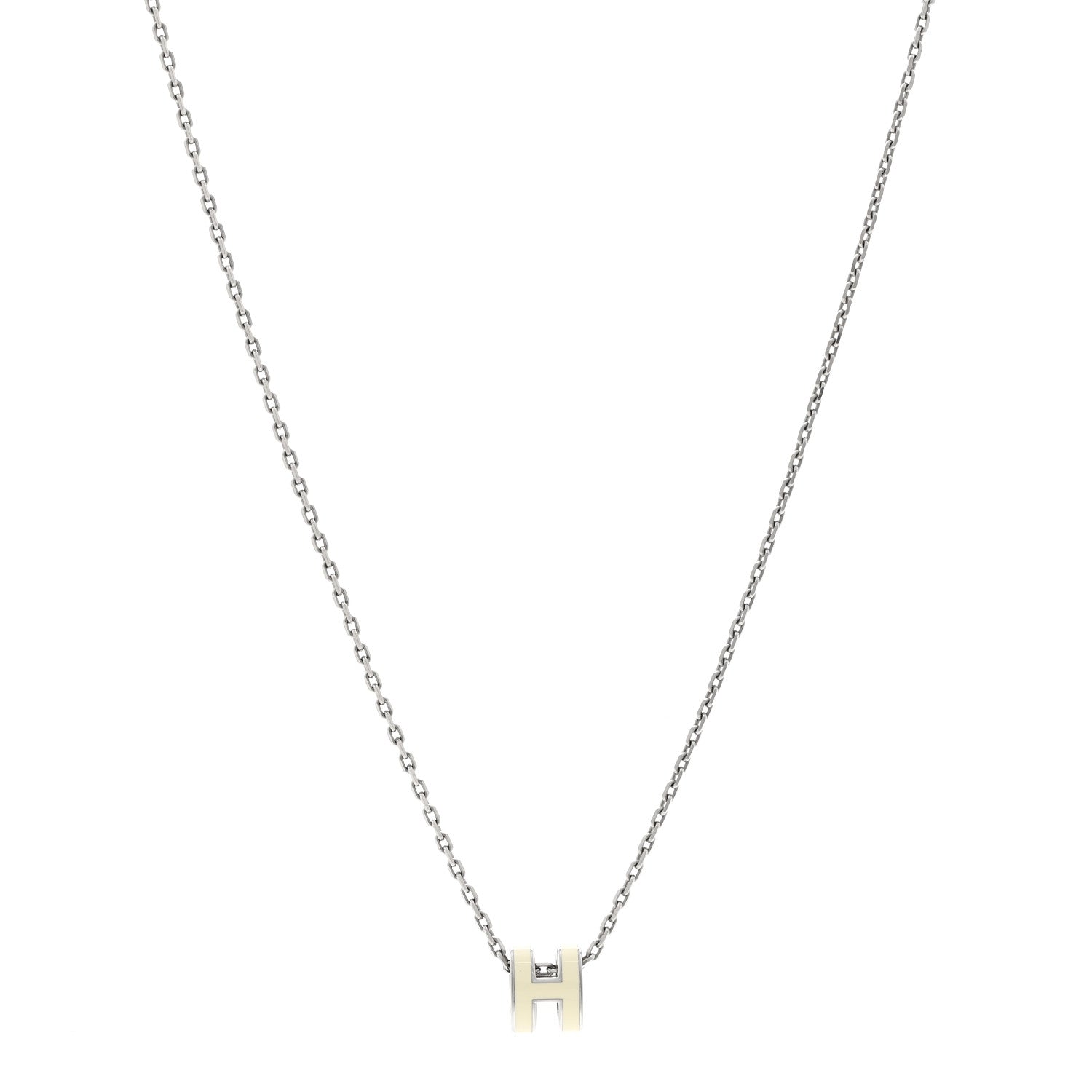 Hermes Lacquered Palladium Mini Pop H Pendant Necklace White 1 of 5