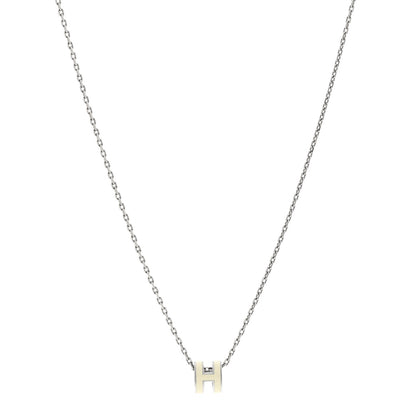 Hermes Lacquered Palladium Mini Pop H Pendant Necklace White 1 of 5
