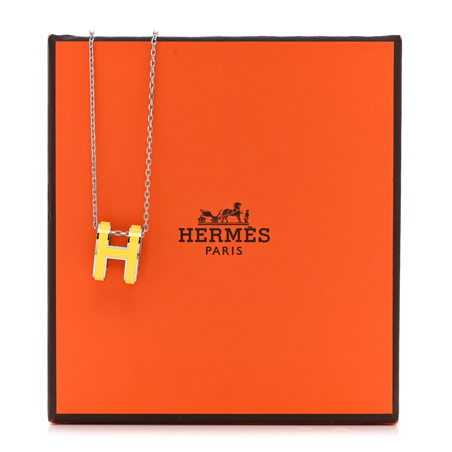 Hermes Lacquered Palladium Pop H Pendant Necklace Jaune Mimosa 8 of 8