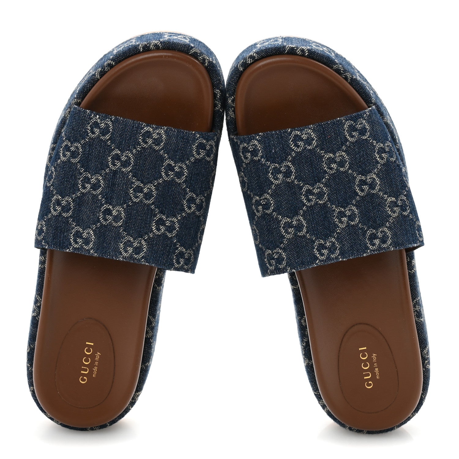 Gucci New Denim GG Monogram Angelina Platform 55mm Slide Sandals 41 Blue Tea 2 of 10