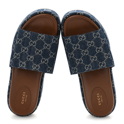 Gucci New Denim GG Monogram Angelina Platform 55mm Slide Sandals 41 Blue Tea 2 of 10