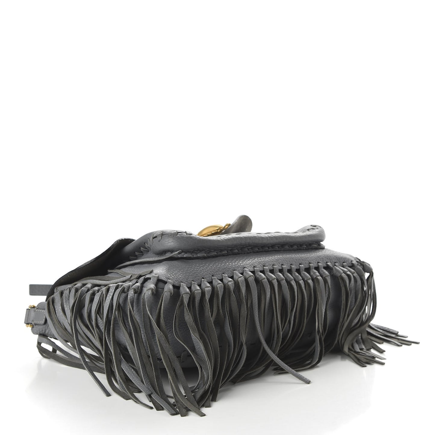 Grained Calfskin C Rockee Scarab Fringe Shoulder Bag Grey