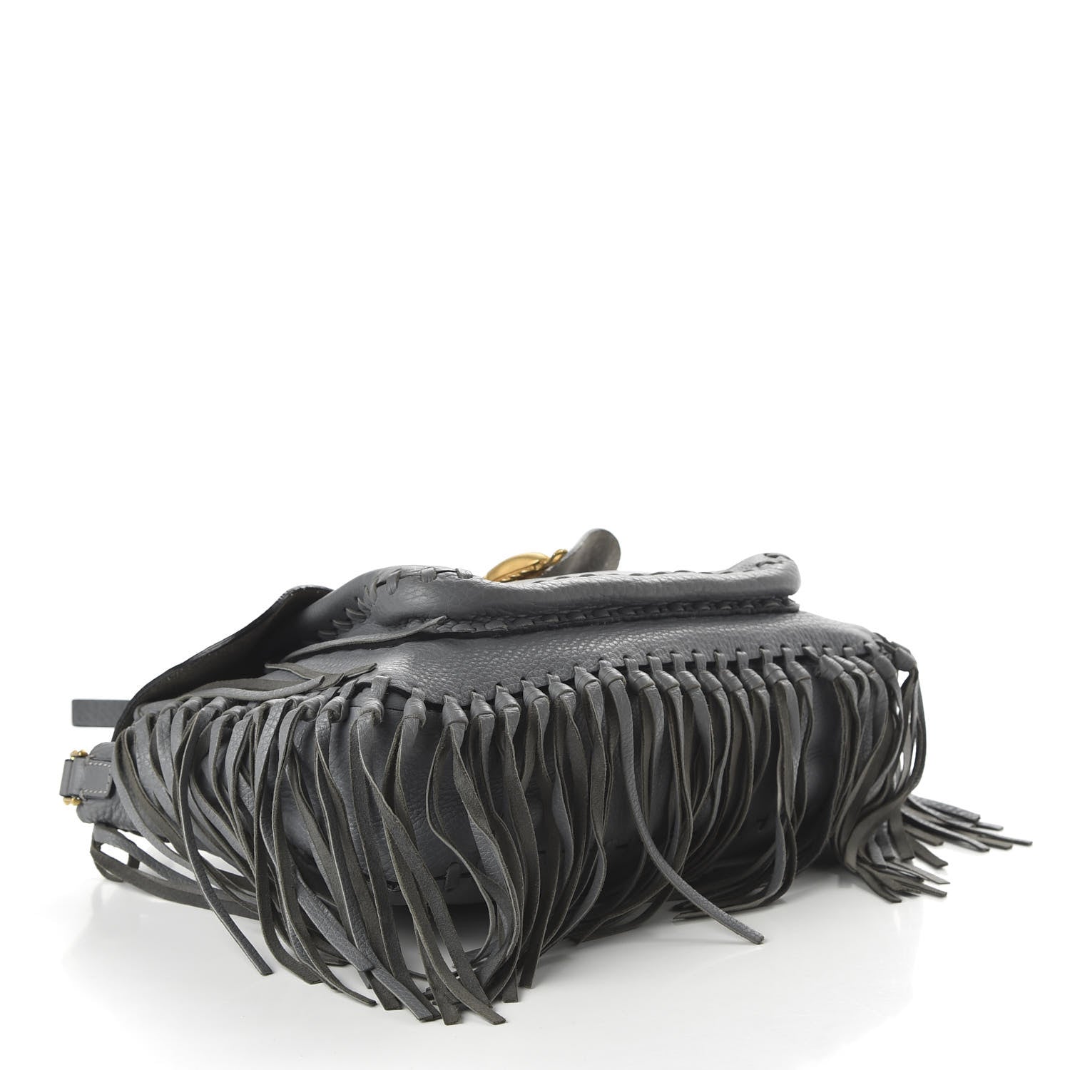 Valentino Garavani Grained Calfskin C Rockee Scarab Fringe Shoulder Bag Grey 3 of 8