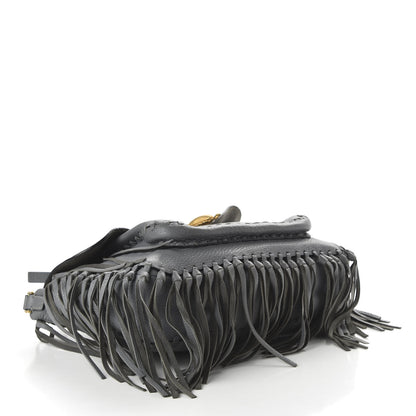 Valentino Garavani Grained Calfskin C Rockee Scarab Fringe Shoulder Bag Grey 3 of 8