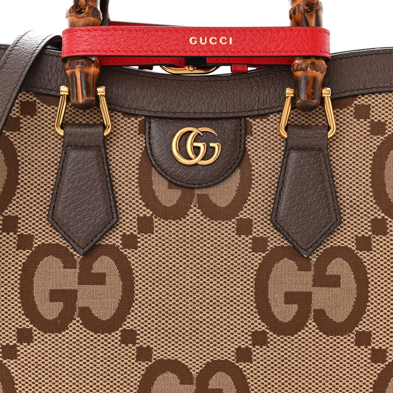 Gucci Monogram Jumbo GG Textured Dollar Calfskin Small Diana Tote Bag Camel Ebony New Acero Pomegranate Red 8 of 11