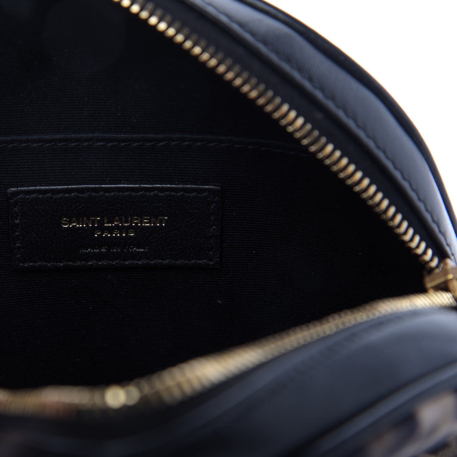 Saint Laurent Smooth Calfskin Suede Leopard Print Round Vinyle Camera Bag Black 8 of 9
