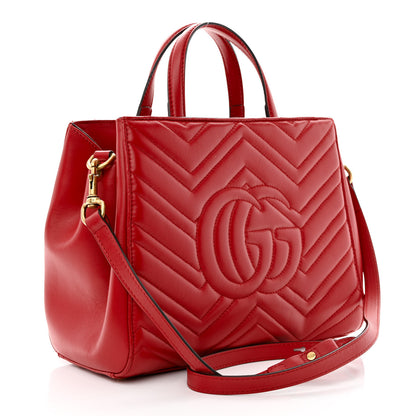 Gucci Calfskin Matelasse Small GG Marmont Tote Hibiscus Red 3 of 12