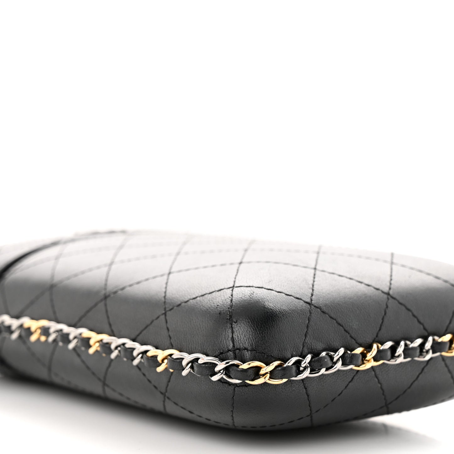 Lambskin Quilted Chain Around Phone Holder Black