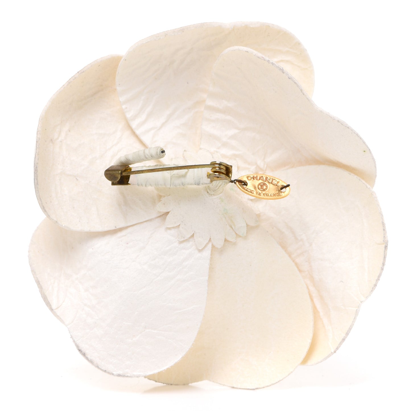 Calfskin Camellia Brooch White