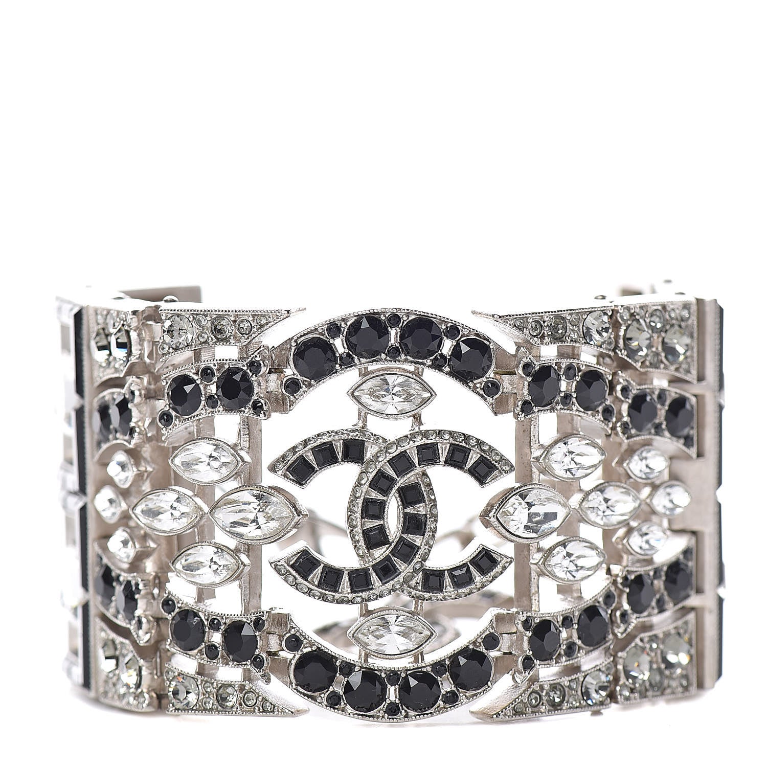 Chanel Crystal CC Wide Cuff Black Silver 1 of 7