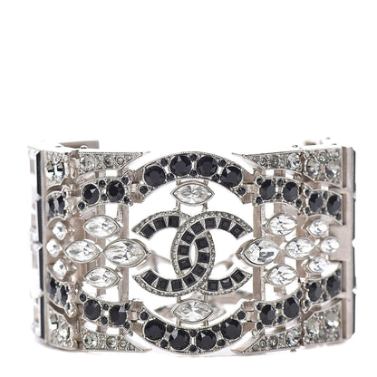 Chanel Crystal CC Wide Cuff Black Silver 1 of 7