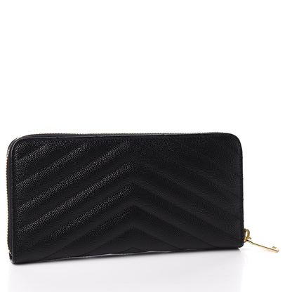 Saint Laurent Grain De Poudre Matelasse Chevron Monogram Zip Around Wallet Black 2 of 9
