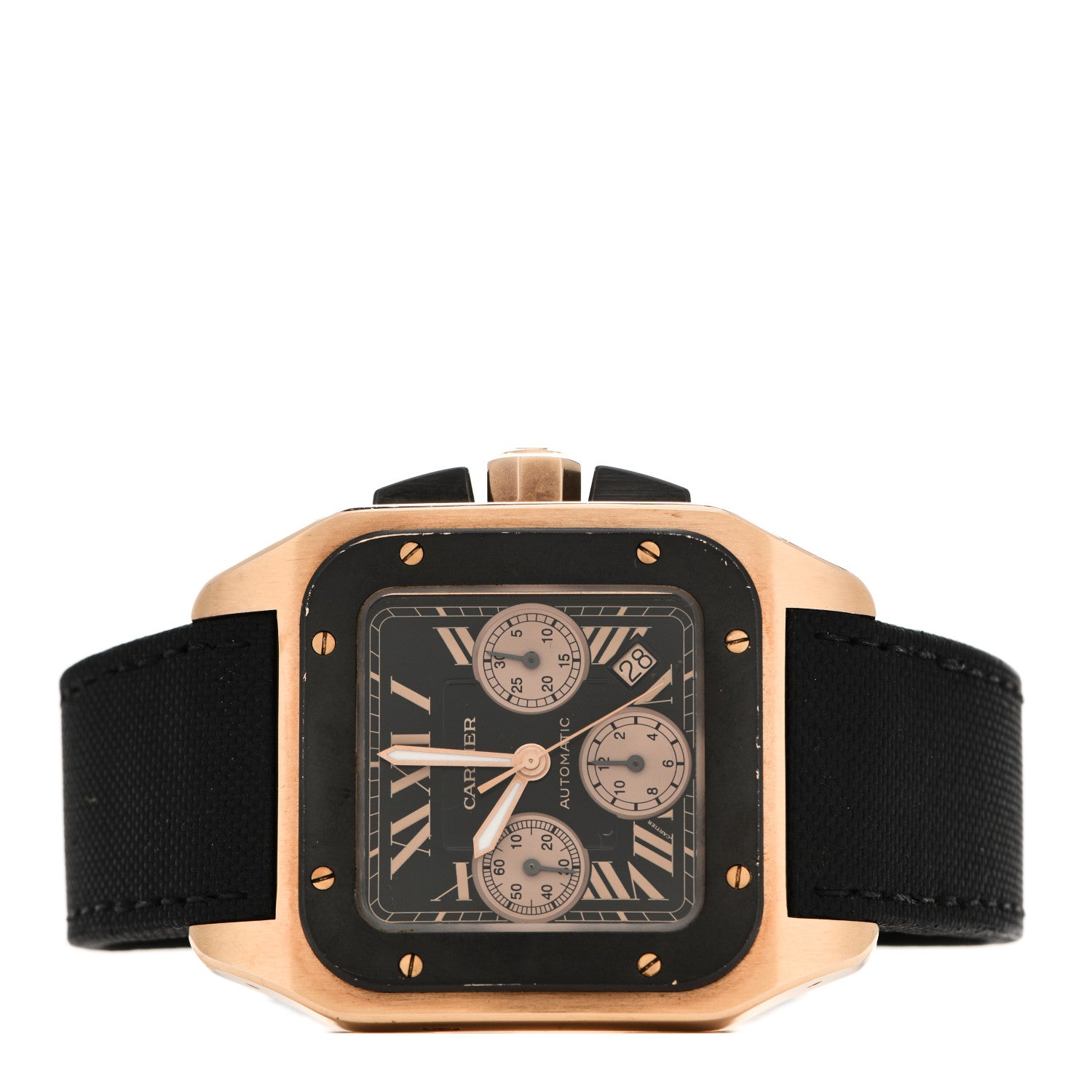 Cartier 18K Pink Gold Nylon 41mm Santos 100 Chronograph Automatic Watch Black 2 of 6