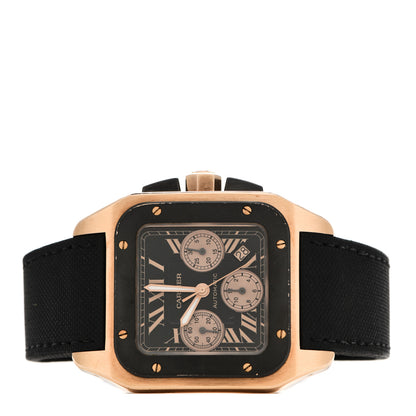 Cartier 18K Pink Gold Nylon 41mm Santos 100 Chronograph Automatic Watch Black 2 of 6