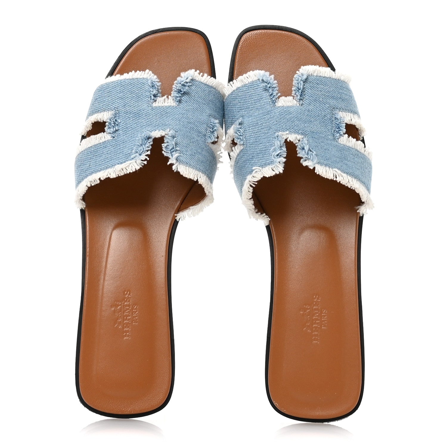 Hermes Denim Oran Fringe Sandals 40 Bleu Clair 2 of 9