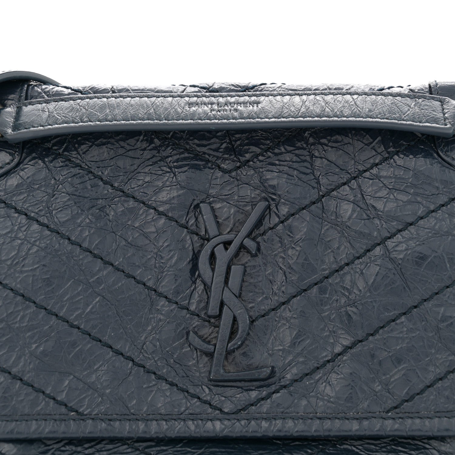 Saint Laurent Crinkled Calfskin Matelasse Monogram Baby Niki Chain Satchel Navy 8 of 11