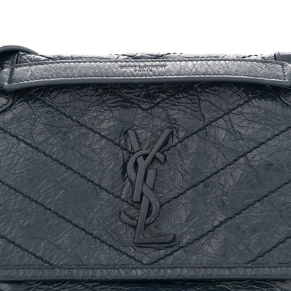 Saint Laurent Crinkled Calfskin Matelasse Monogram Baby Niki Chain Satchel Navy 8 of 11