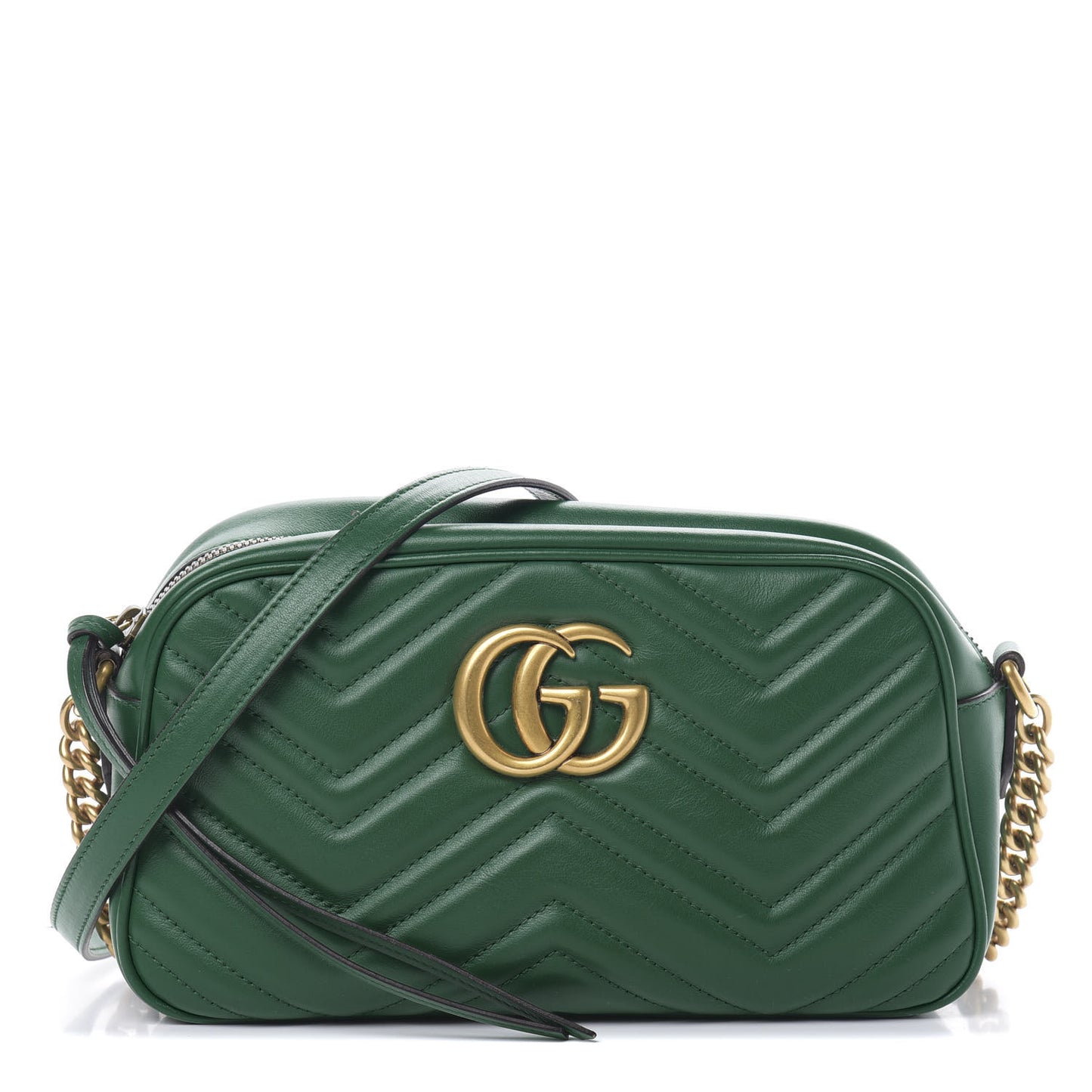 Calfskin Matelasse Small GG Marmont Chain Shoulder Bag Emerald Green