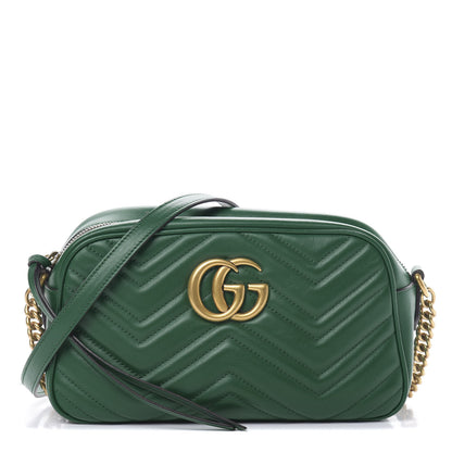 Gucci Calfskin Matelasse Small GG Marmont Chain Shoulder Bag Emerald Green 1 of 14