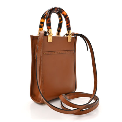 Fendi Vitello King Plexiglass Logo Embossed Mini Fendi Sunshine Shopper Tote Cuoio 2 of 10