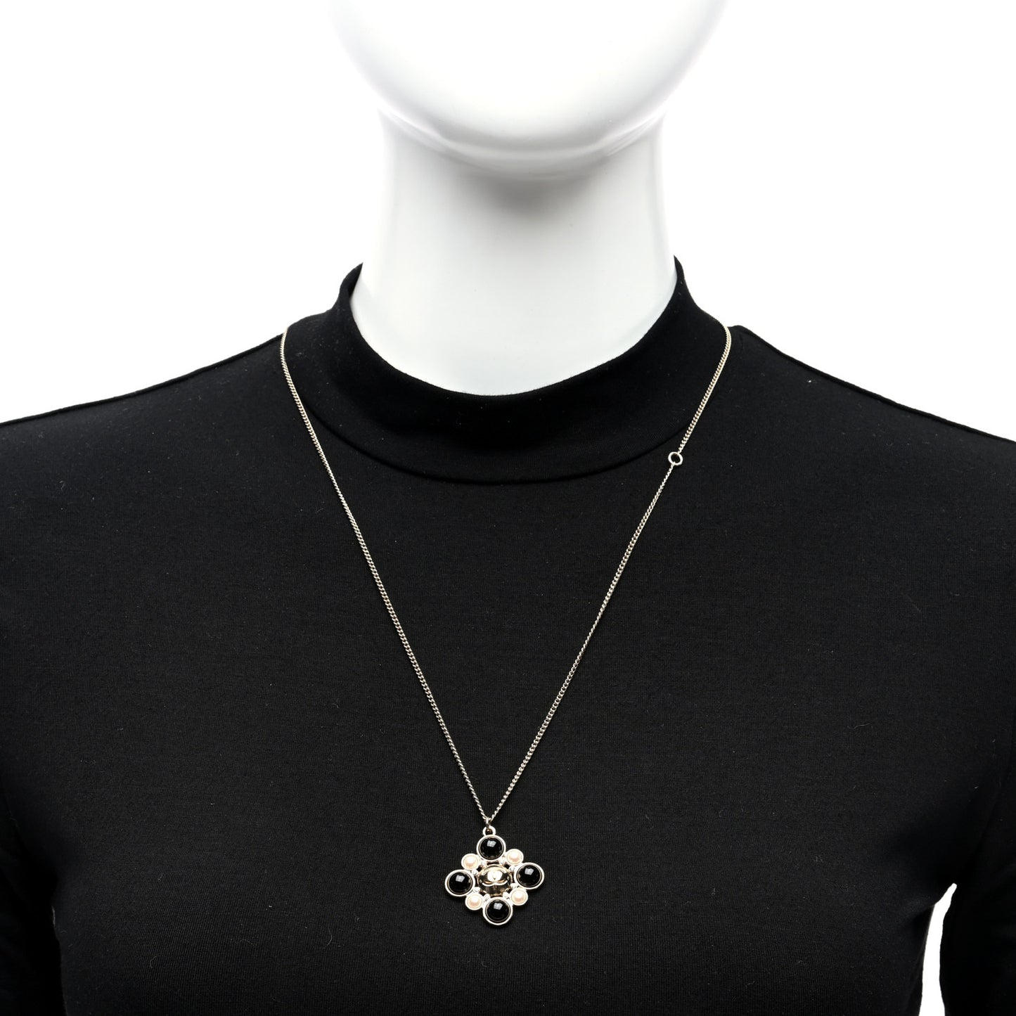 Metal Pearl Crystal Resin Polka Dot Gripoix CC Pendant Necklace Gold Pearly White Black
