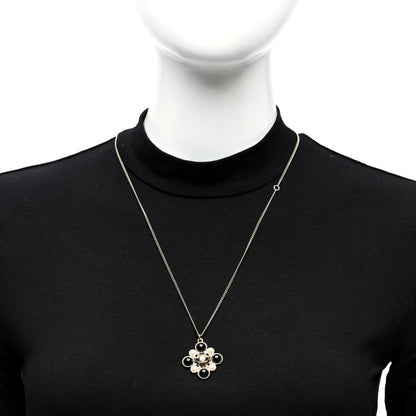 Chanel Metal Pearl Crystal Resin Polka Dot Gripoix CC Pendant Necklace Gold Pearly White Black 2 of 5