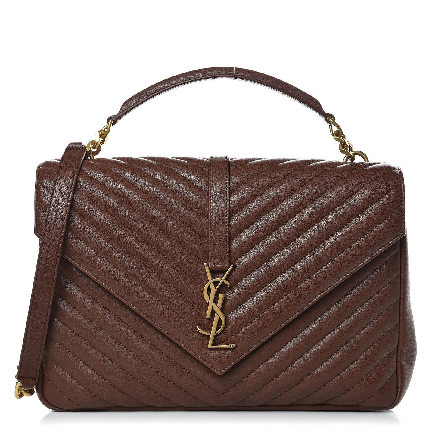 Sheepskin Matelasse Chevron Monogram Large College Satchel Brandy Old