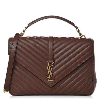 Saint Laurent Sheepskin Matelasse Chevron Monogram Large College Satchel Brandy Old 1 of 12