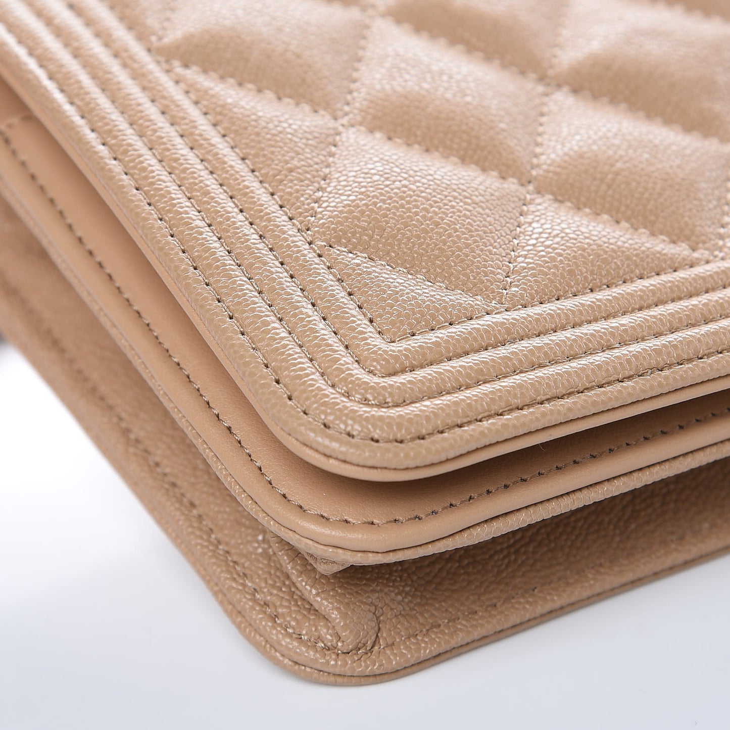 Caviar Quilted Boy Wallet On Chain WOC Beige