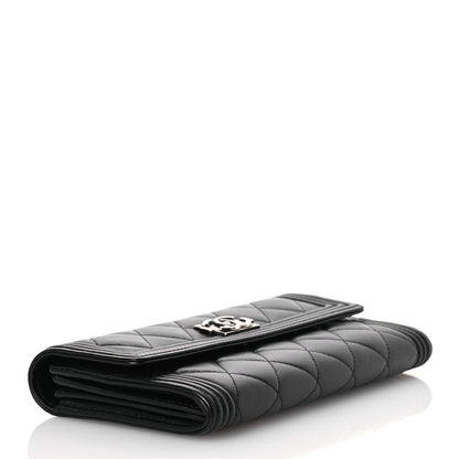 Chanel Lambskin Quilted Large Boy Gusset Flap Wallet Black 4 of 14