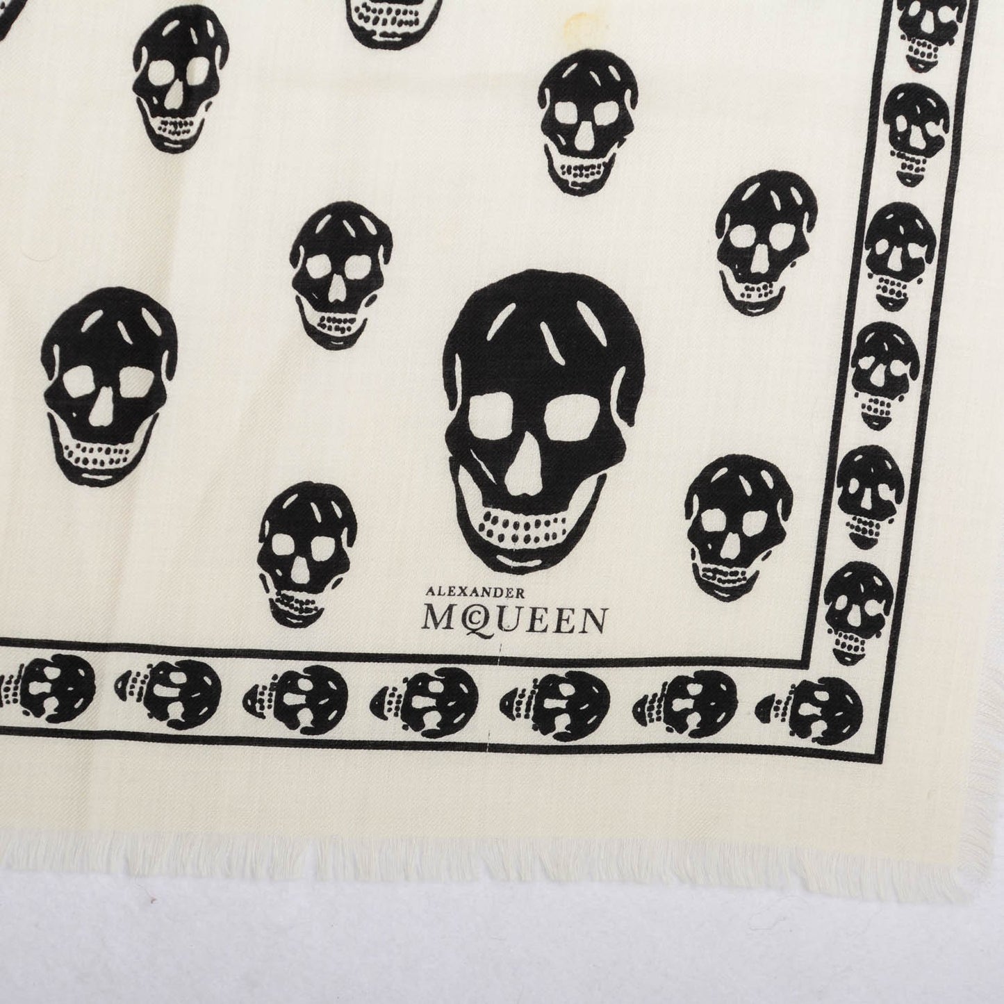 Wool Silk Cashmere Skull Scarf Ivory Black