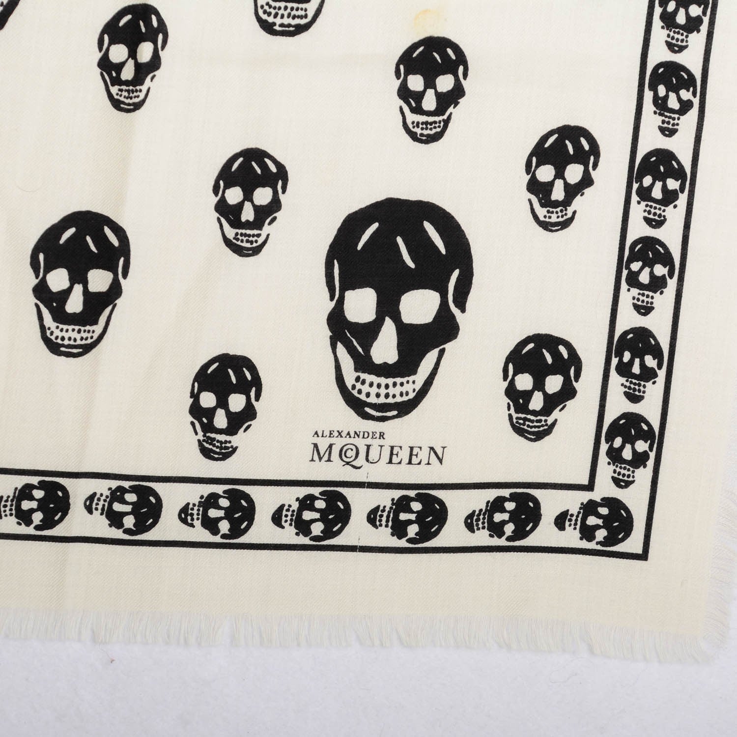 Alexander McQueen Wool Silk Cashmere Skull Scarf Ivory Black 4 of 6