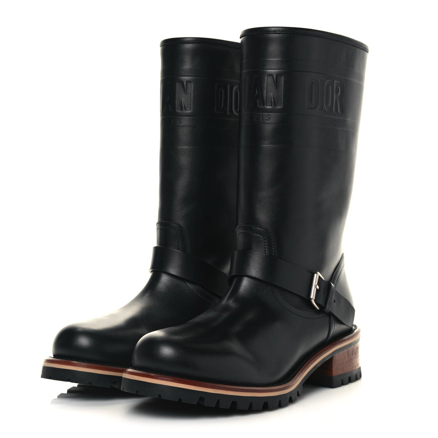 Calfskin Embossed Dior Quest 35mm Biker Boots 37.5 Black