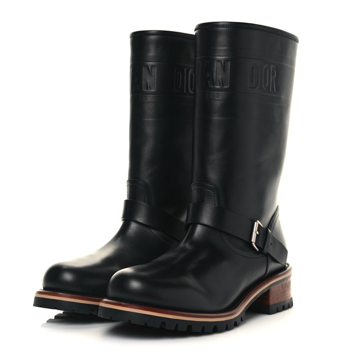 Christian Dior Calfskin Embossed Dior Quest 35mm Biker Boots 37.5 Black 3 of 8