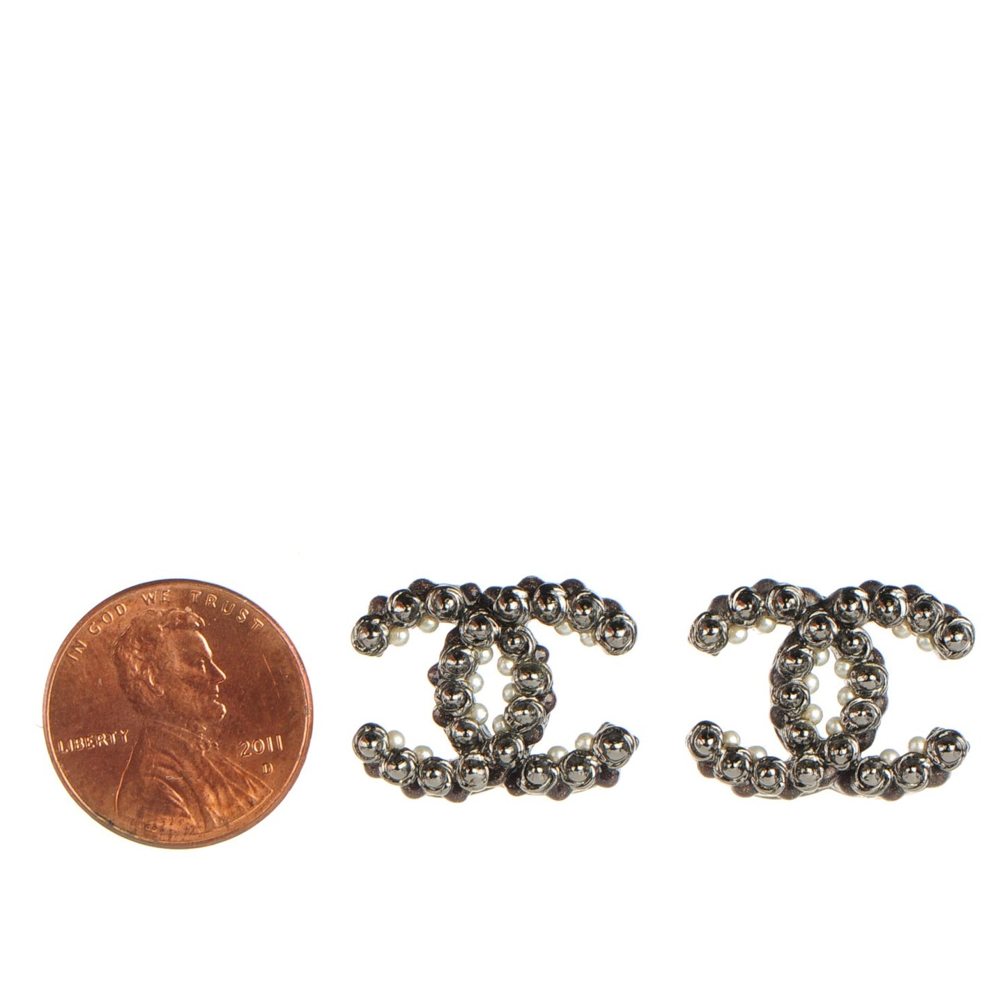 Ruthenium Studded Pearl CC Earrings