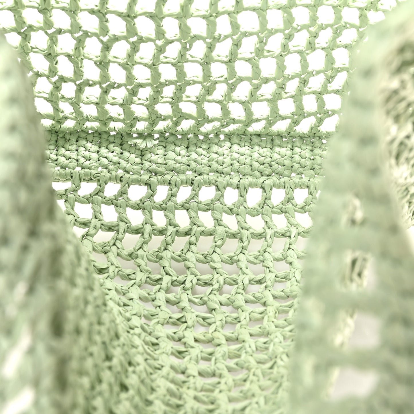 Yarn Raffia Effect Crochet Logo Embroidered Tote Bag Acqua