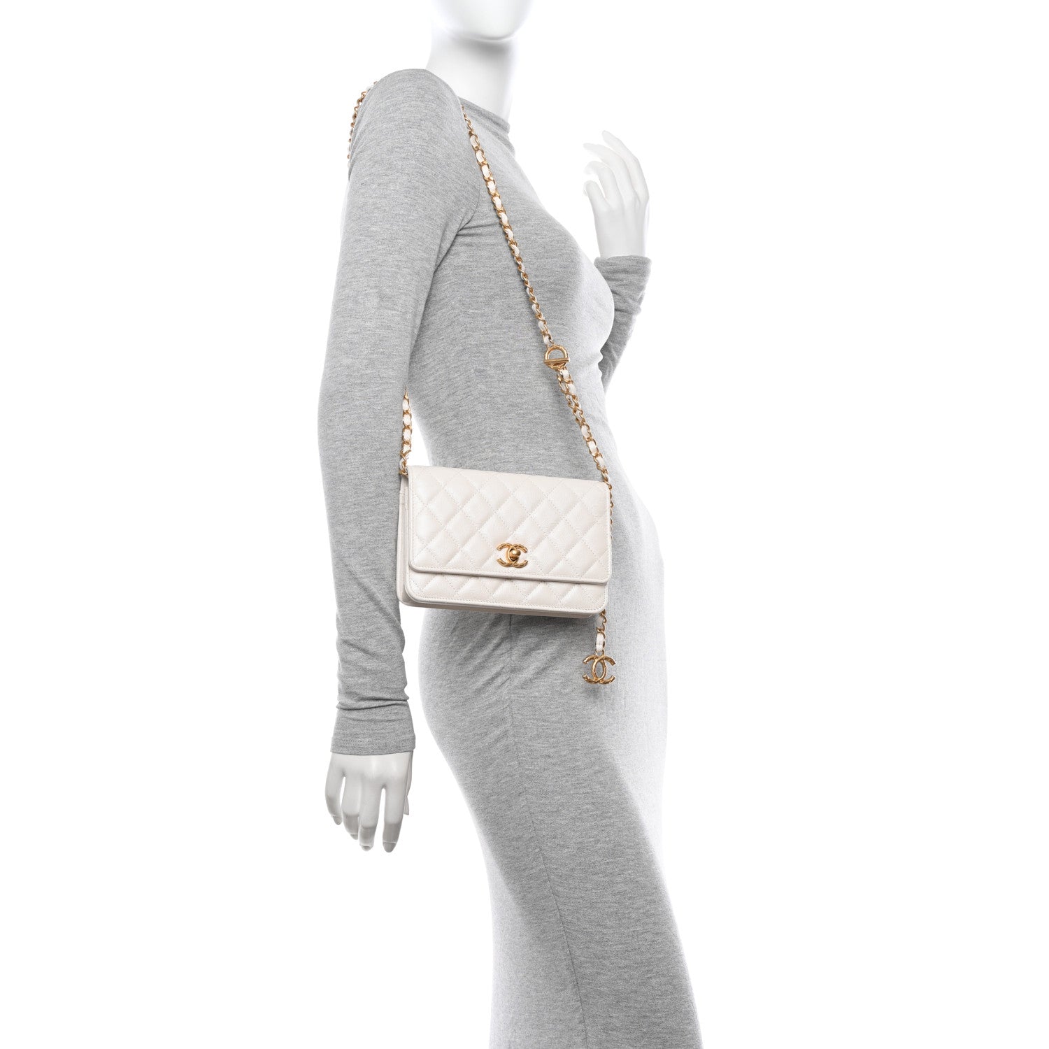 Chanel Pearly Caviar Quilted Fit For You Wallet On Chain WOC White 2 of 12