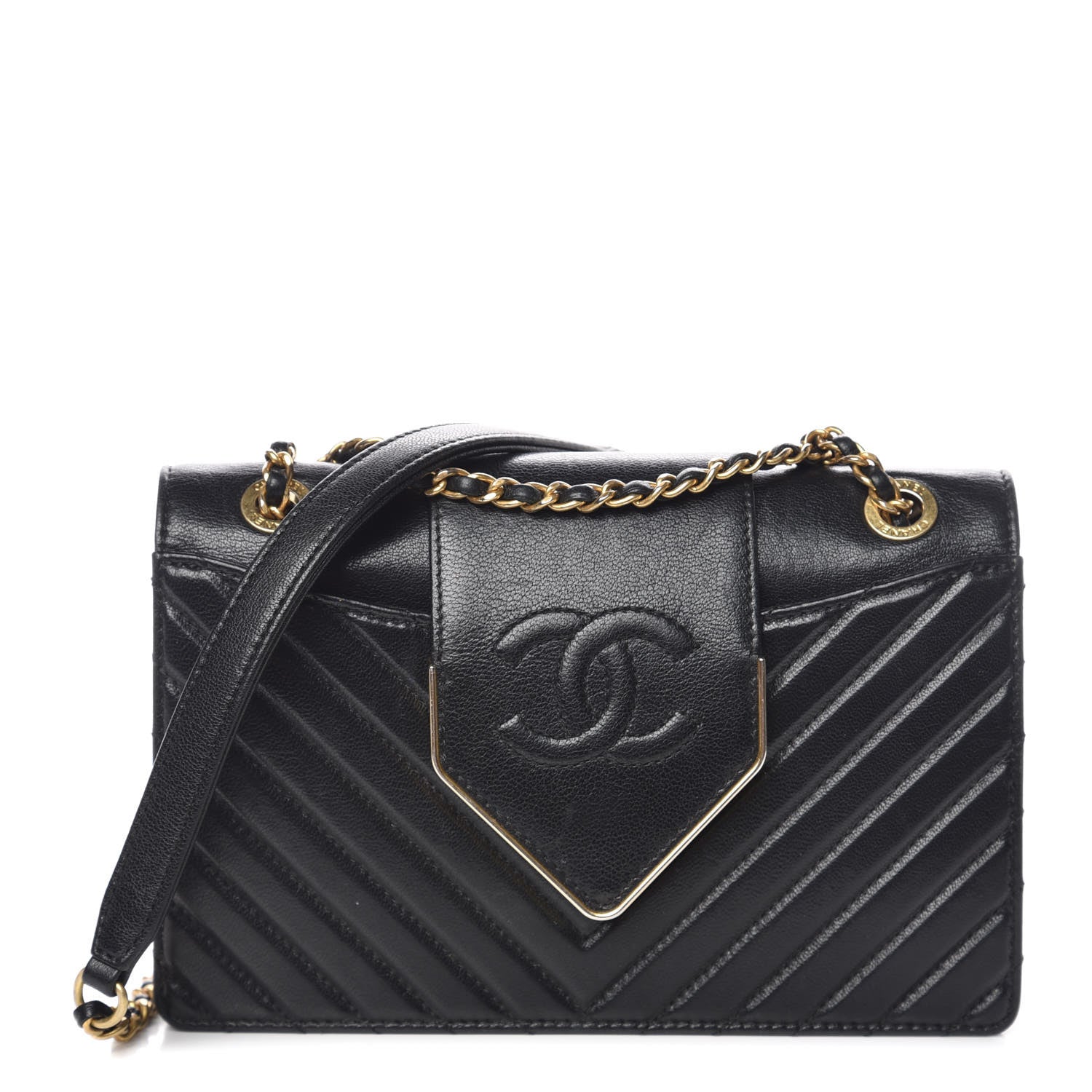 Chanel Shiny Sheepskin Chevron Quilted Collar and Tie Mini Flap Black 1 of 11