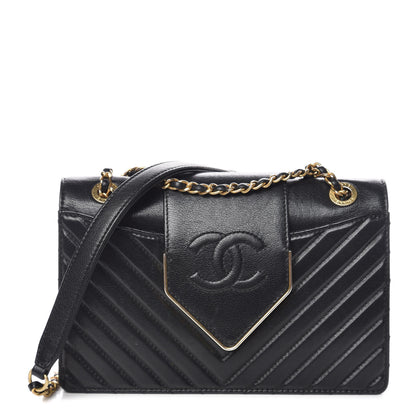Chanel Shiny Sheepskin Chevron Quilted Collar and Tie Mini Flap Black 1 of 11