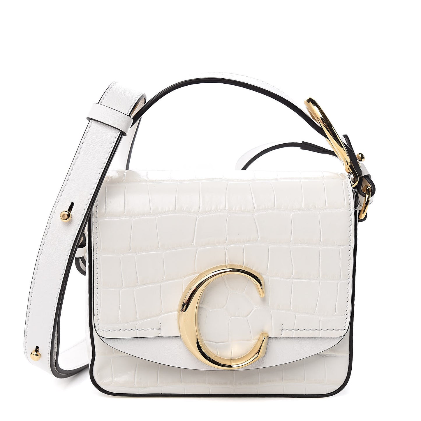 Calfskin Crocodile Embossed Mini C Double Carry Brilliant White