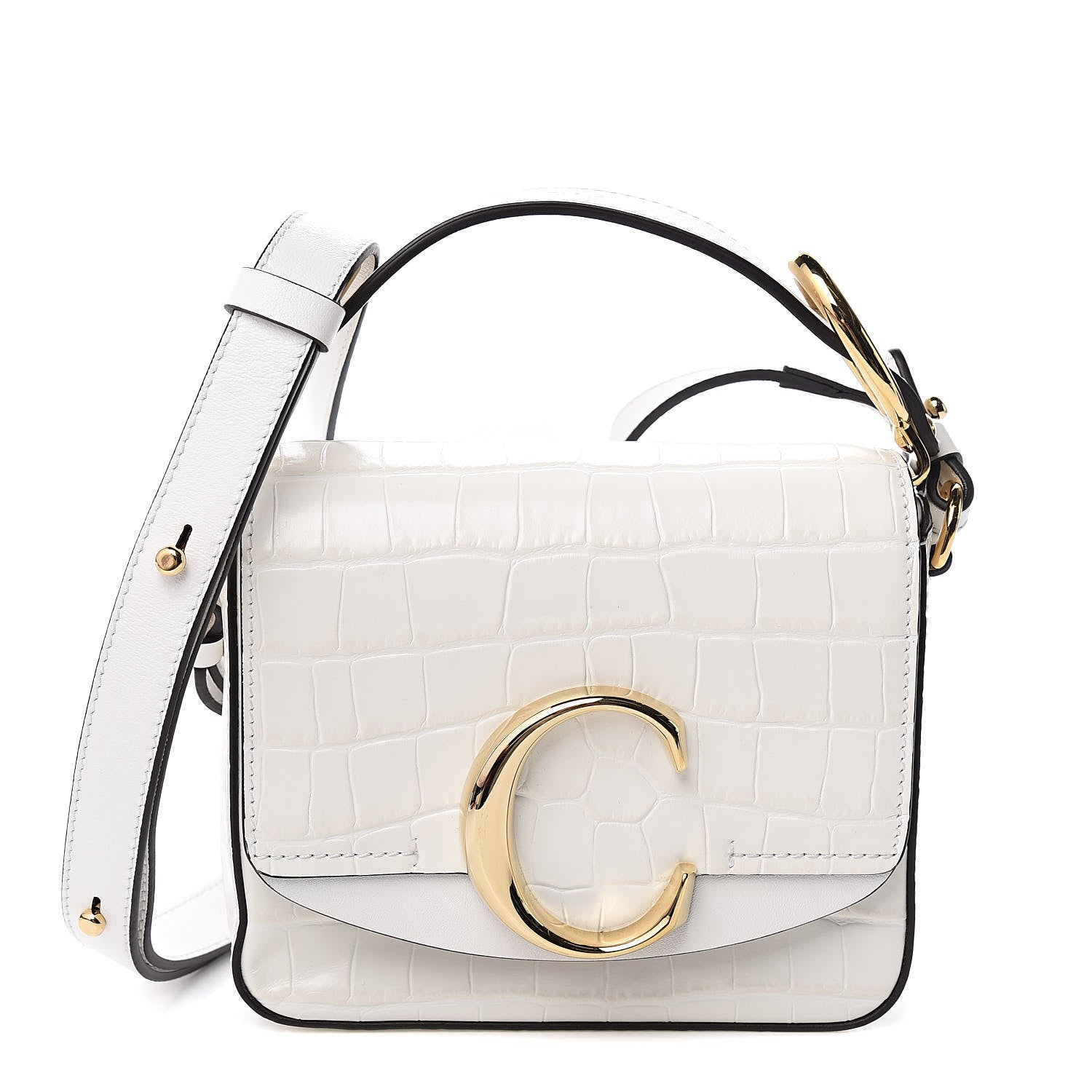 Chloe Calfskin Crocodile Embossed Mini C Double Carry Brilliant White 1 of 11