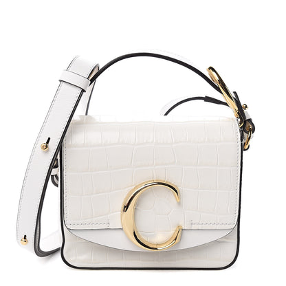 Chloe Calfskin Crocodile Embossed Mini C Double Carry Brilliant White 1 of 11