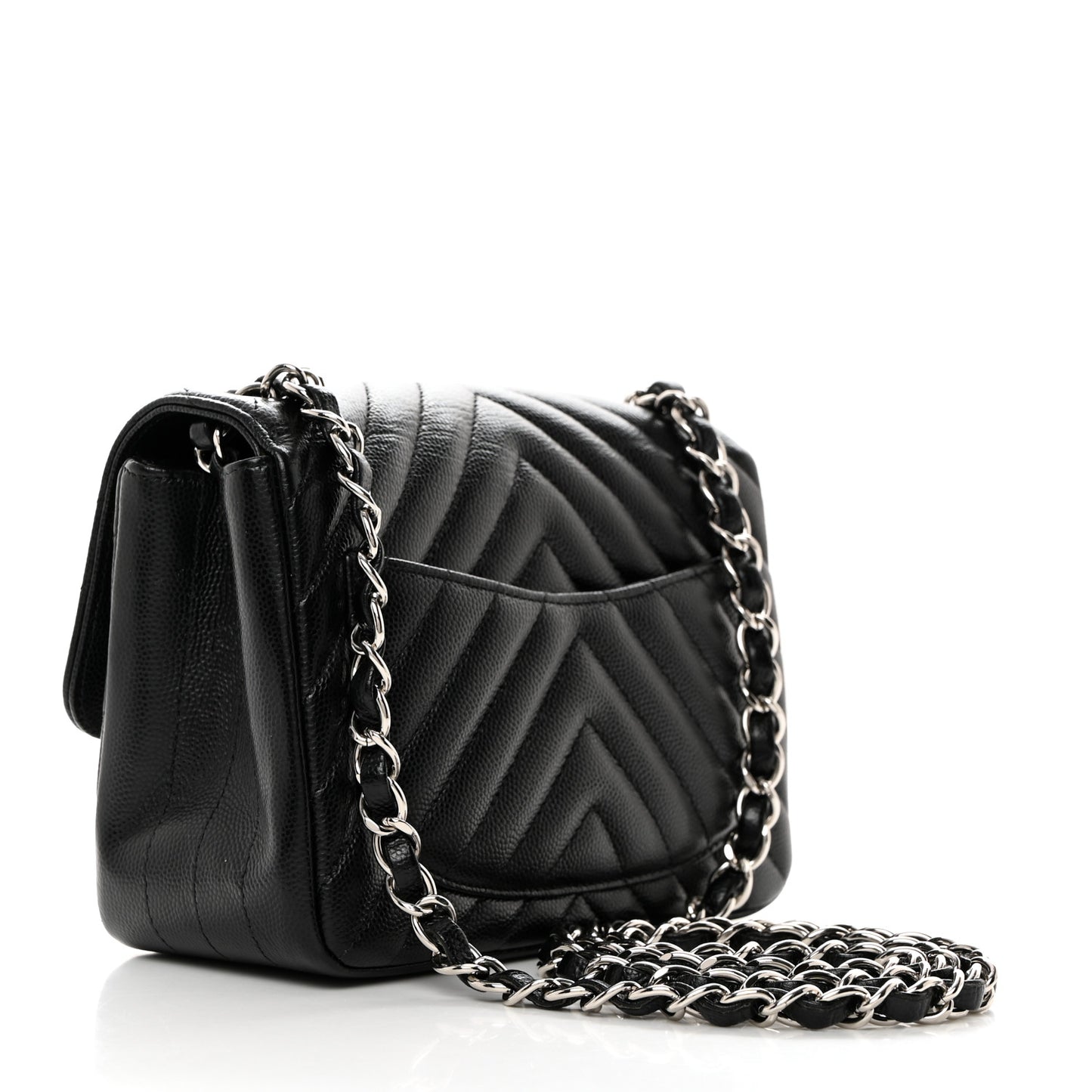 Caviar Chevron Quilted Mini Square Flap Black