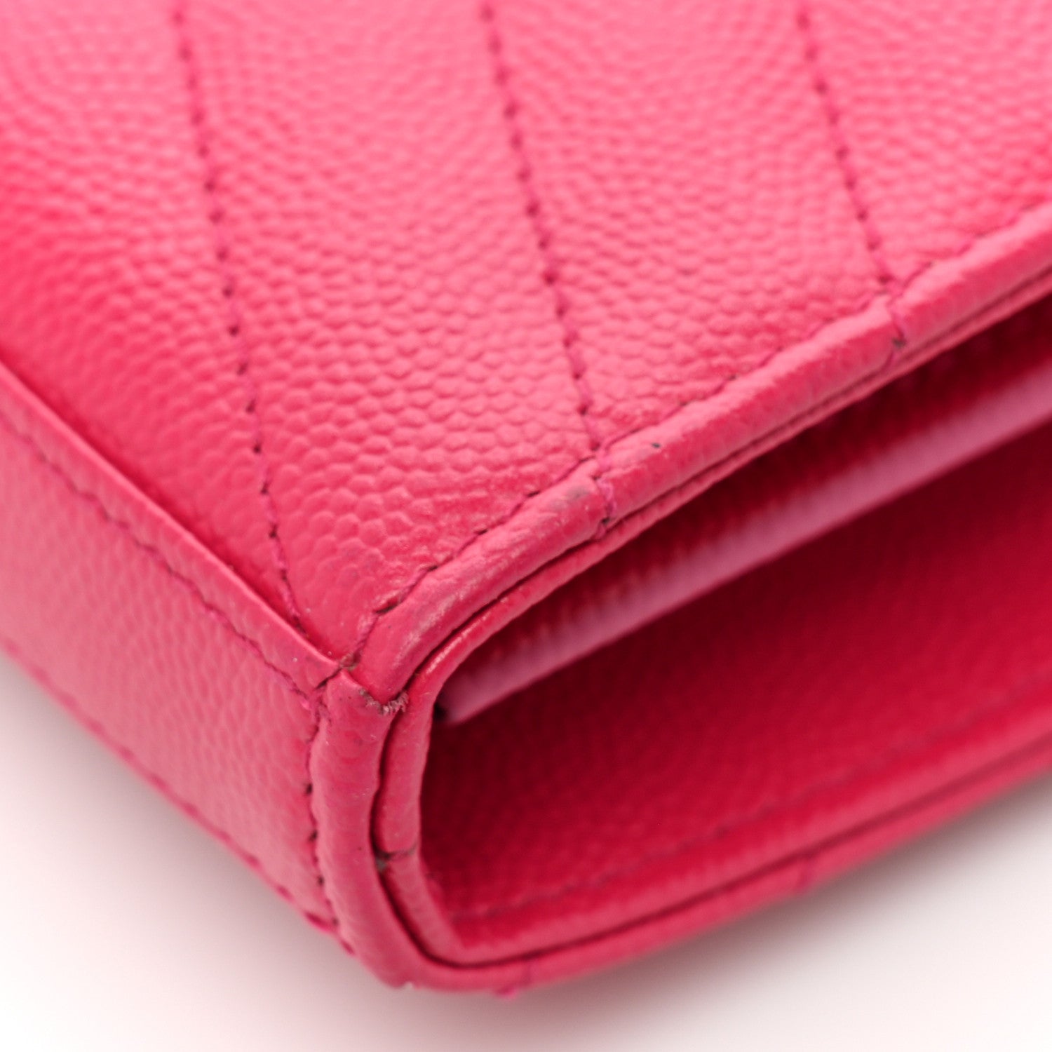 Saint Laurent Grain De Poudre Matelasse Chevron Monogram Chain Wallet Hot Pink 10 of 10